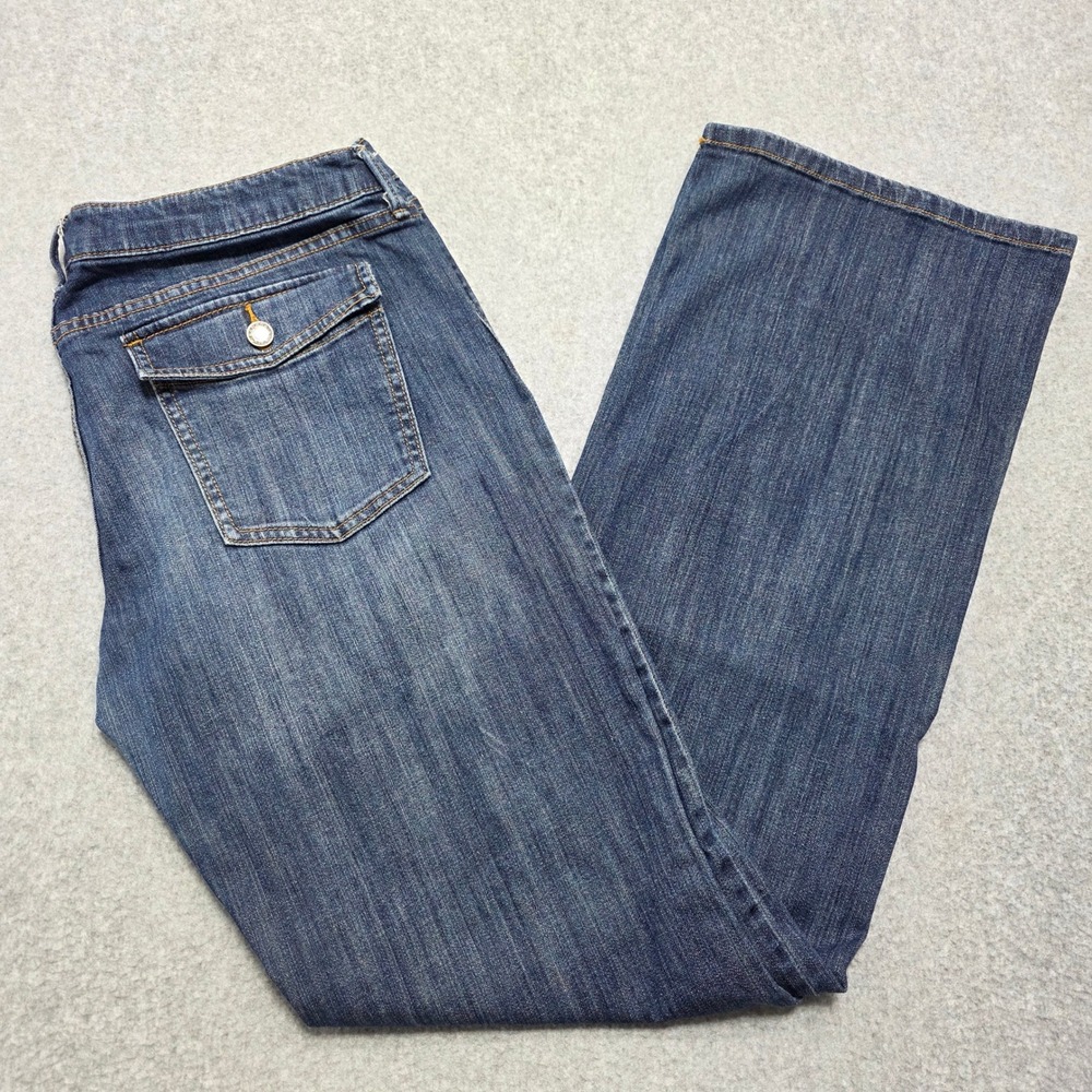 Banana Republic Bootcut‎ Jeans Women's 32/14 Long Blue Denim Stretch Flap Pocket